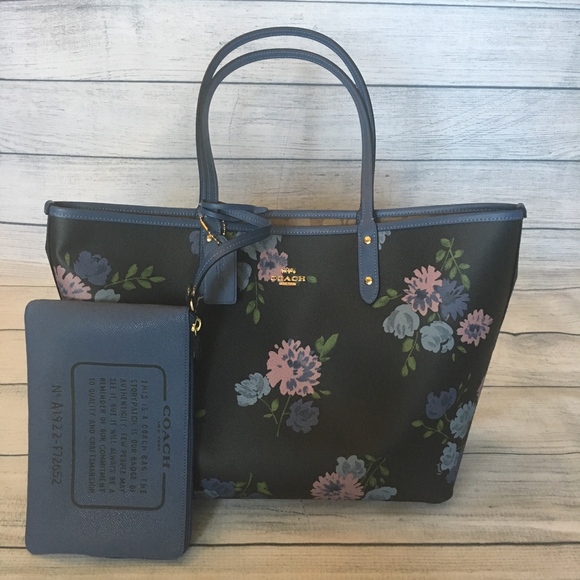 LAST ONE! COACH Blue Floral Reversible Peony Floral CityTote - Picture 6 of 8